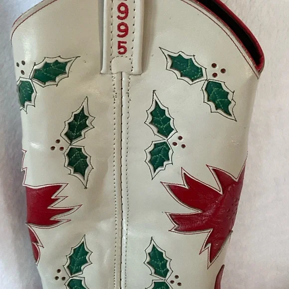 Acme Holiday Christmas Cowboy Poinsettia Holly Boots Limited Edition Sz 7 - Picture 3 of 12